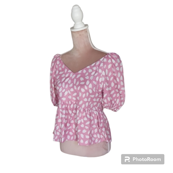 SHEIN| PINK 🩷 WHITE PEPLUM TOP SIZE M - Picture 3 of 8